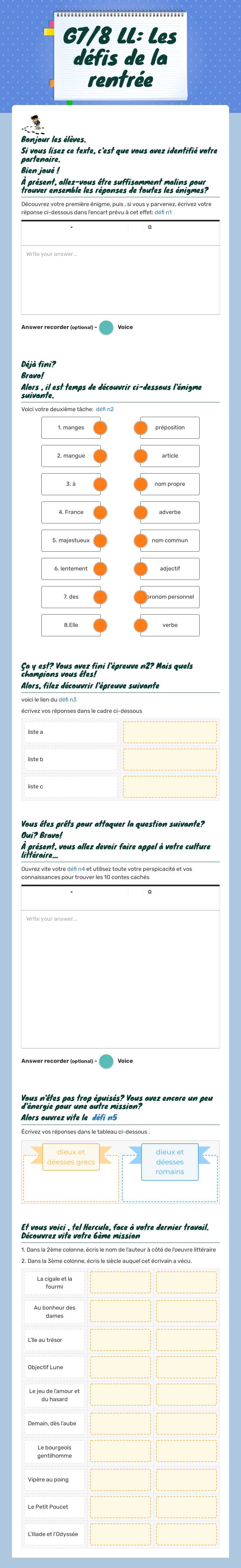 G7/8 LL: Les défis de la rentrée worksheet preview image