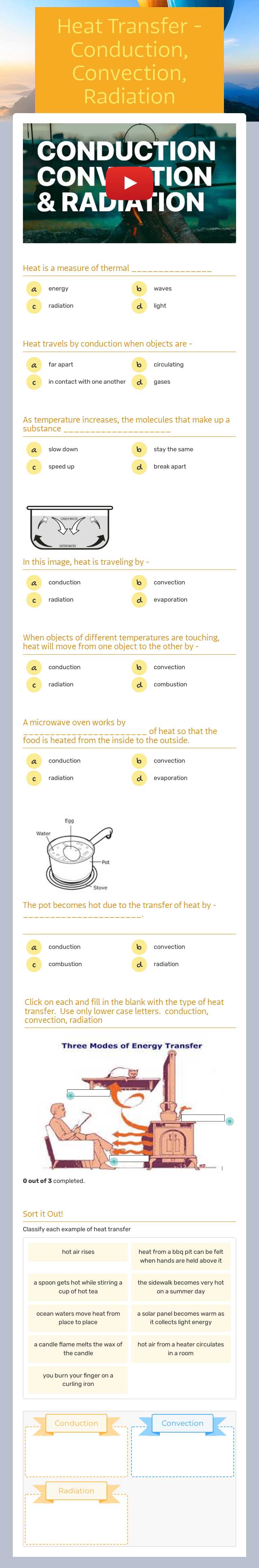 Heat Transfer - Conduction, Convection, Radiation worksheet preview image