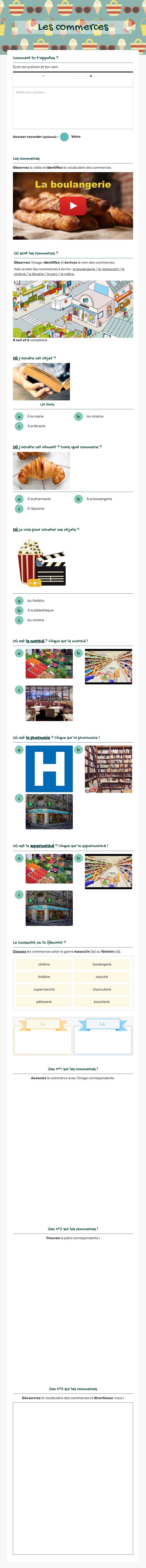 Les commerces Grade 5 worksheet preview