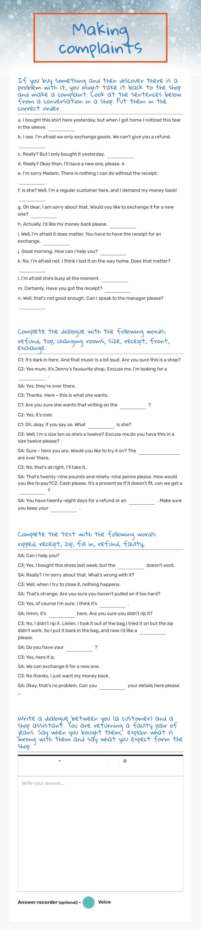 Making complaints worksheet preview image