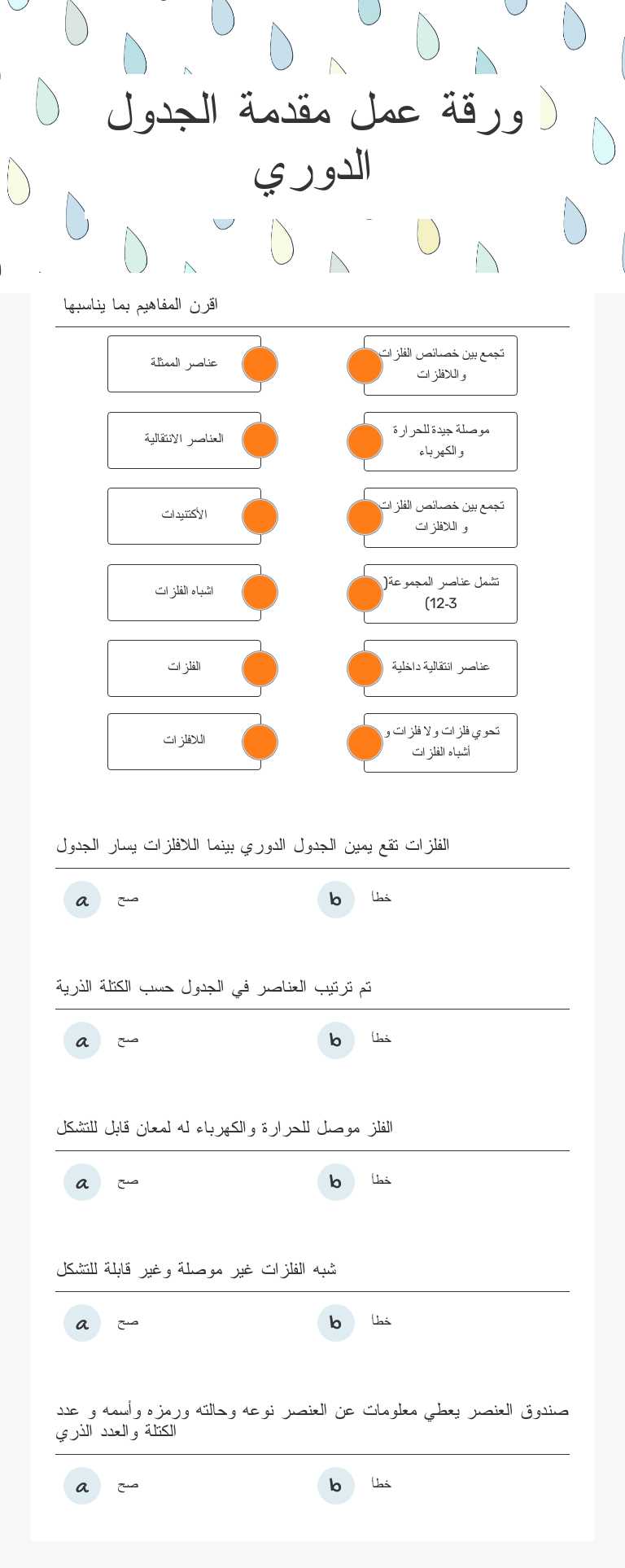 ورقة عمل مقدمة الجدول الدوري worksheet preview image
