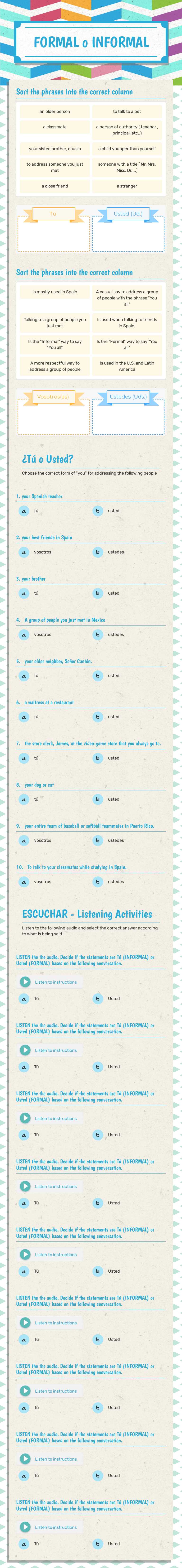 FORMAL o INFORMAL Grade 10 worksheet preview