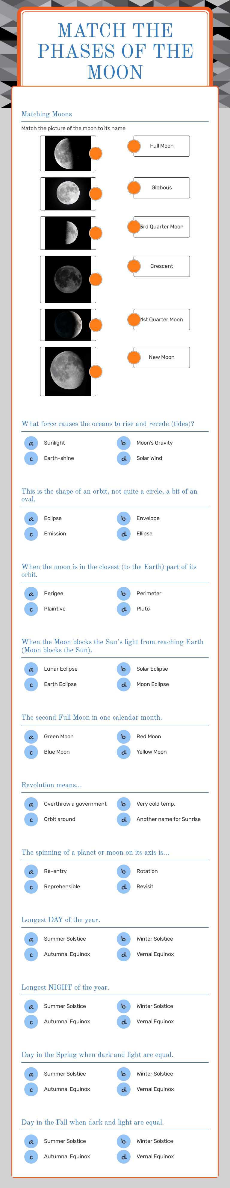 Match 
The  Phases of the moon Grade 11 worksheet preview