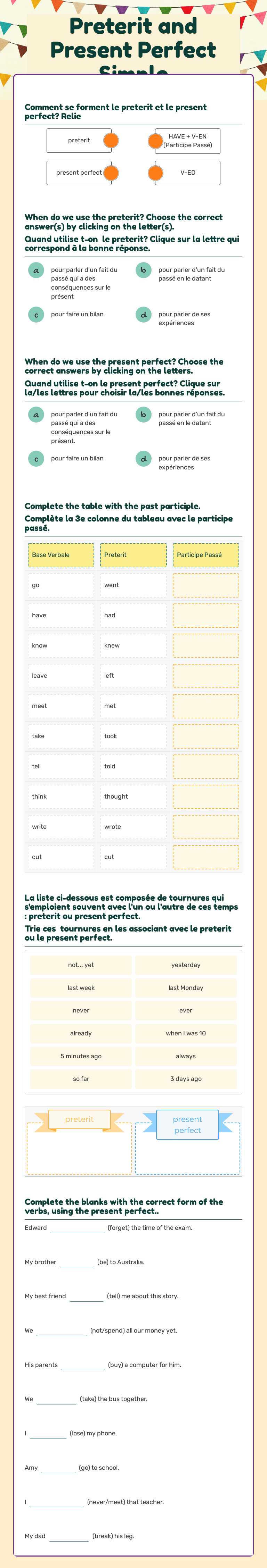 Preterit and Present Perfect Simple worksheet preview image