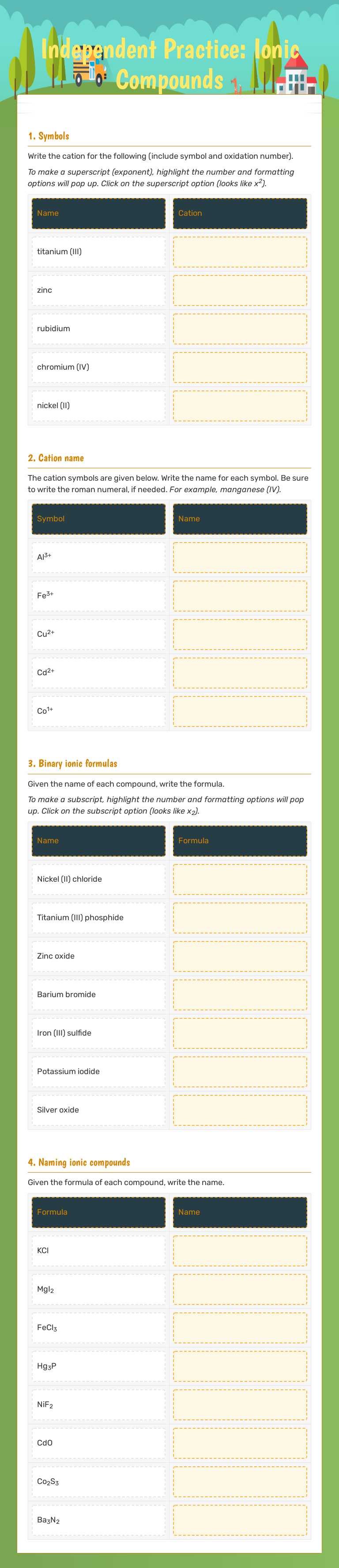 Independent Practice:           Ionic Compounds Grade 10 worksheet preview