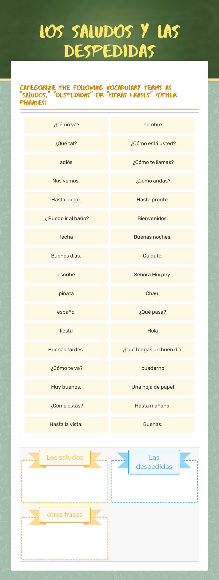 Los saludos y las despedidas worksheet preview image