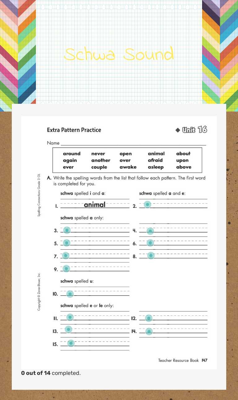 Schwa Sound Grade 3 worksheet preview