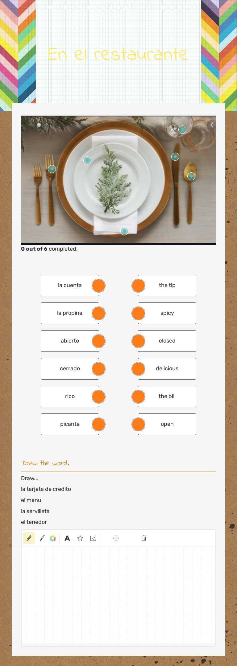 En el restaurante worksheet preview image