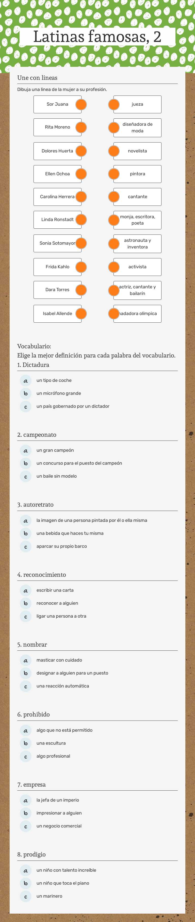 Latinas famosas, 2 Grade 10 worksheet preview