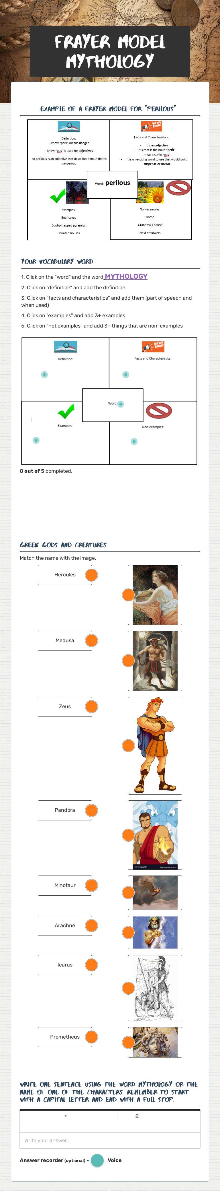 Frayer Model mythology worksheet preview image