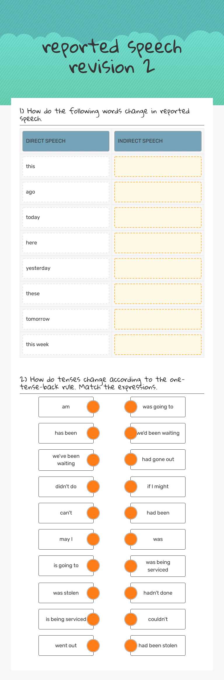 reported speech revision 2 worksheet preview image