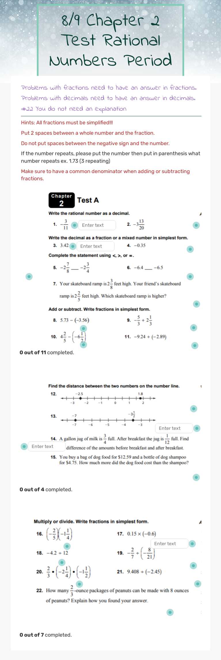 8/9 Chapter 2 Test Rational Numbers Period worksheet preview image