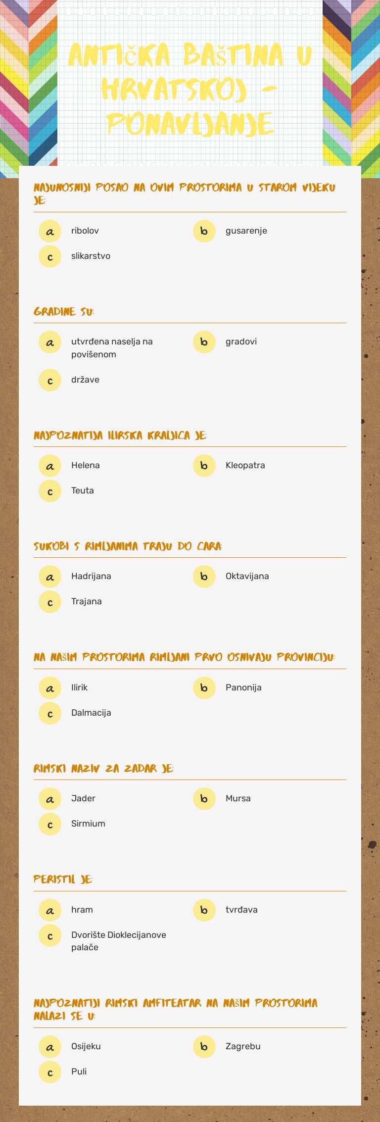 Antička baština u hrvatskoj - ponavljanje worksheet preview image