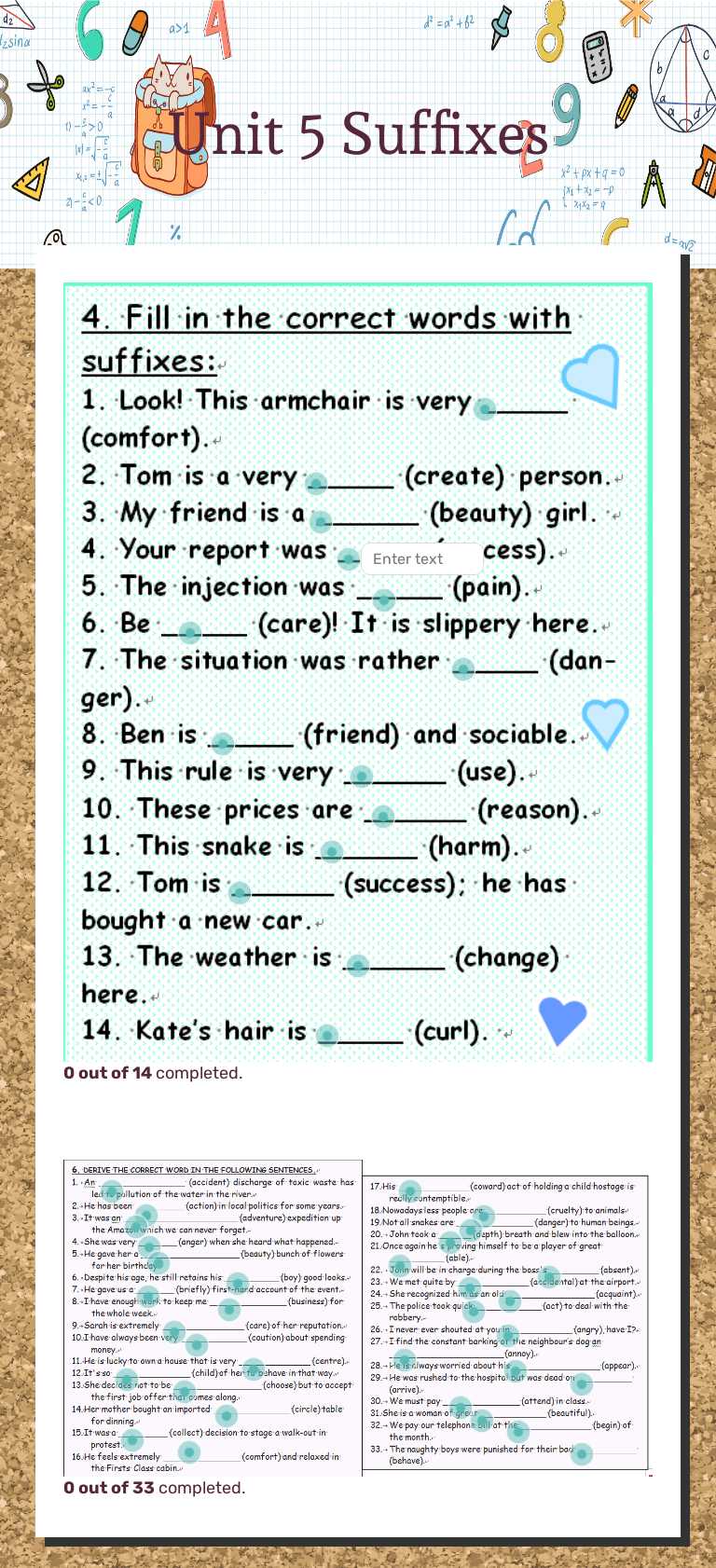 Unit 5 Suffixes worksheet preview image