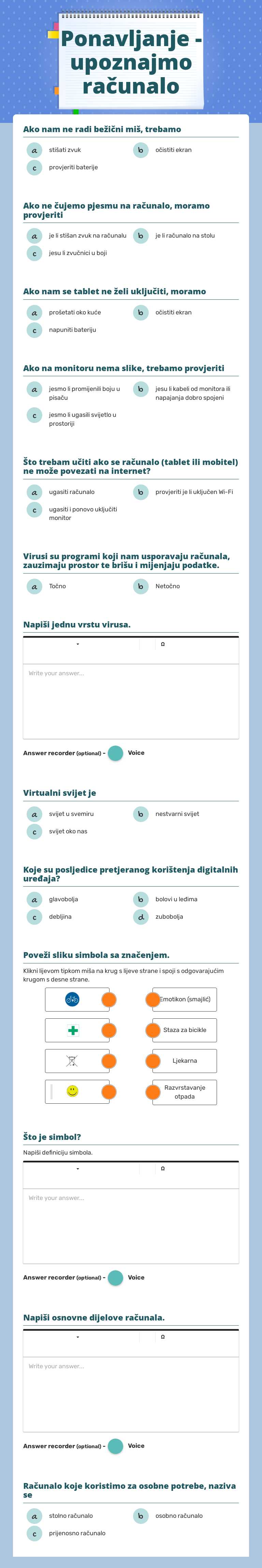 Ponavljanje - upoznajmo računalo Grade 3 worksheet preview