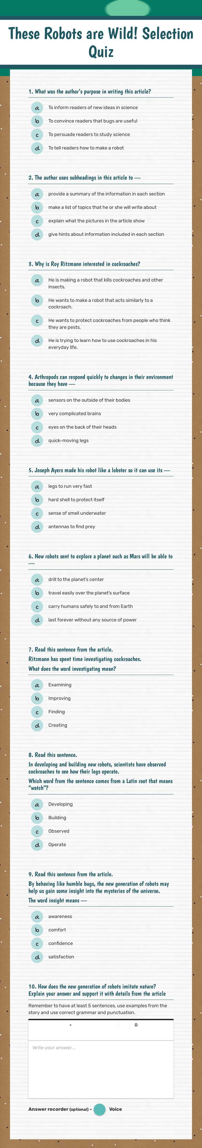 These Robots are Wild!
Selection Quiz worksheet preview