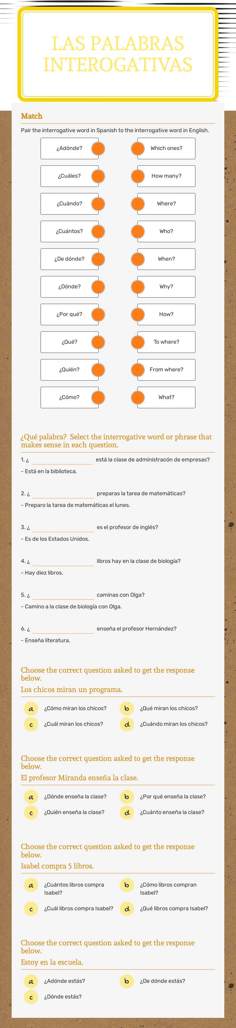 Las Palabras Interogativas worksheet preview image