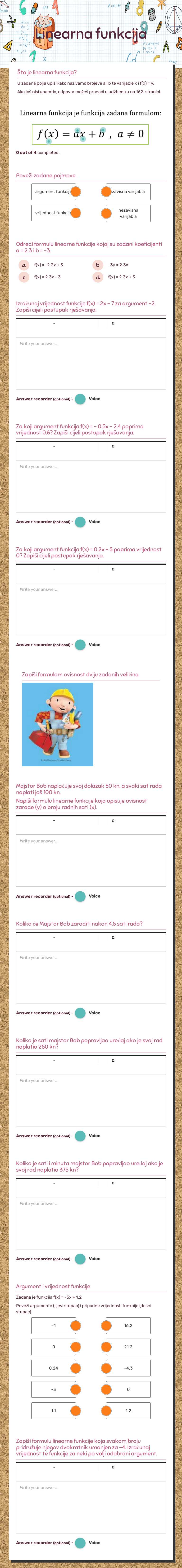 Linearna funkcija worksheet preview image