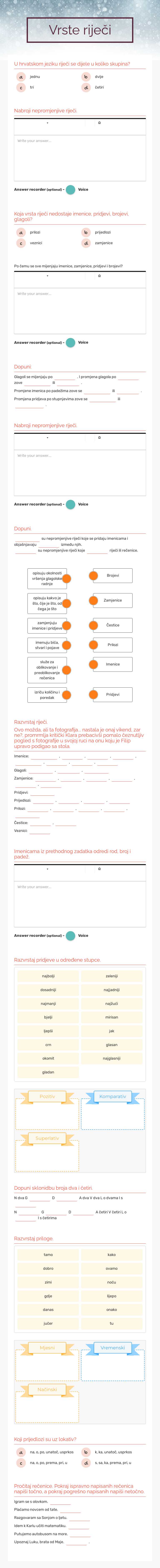 Vrste riječi worksheet preview image