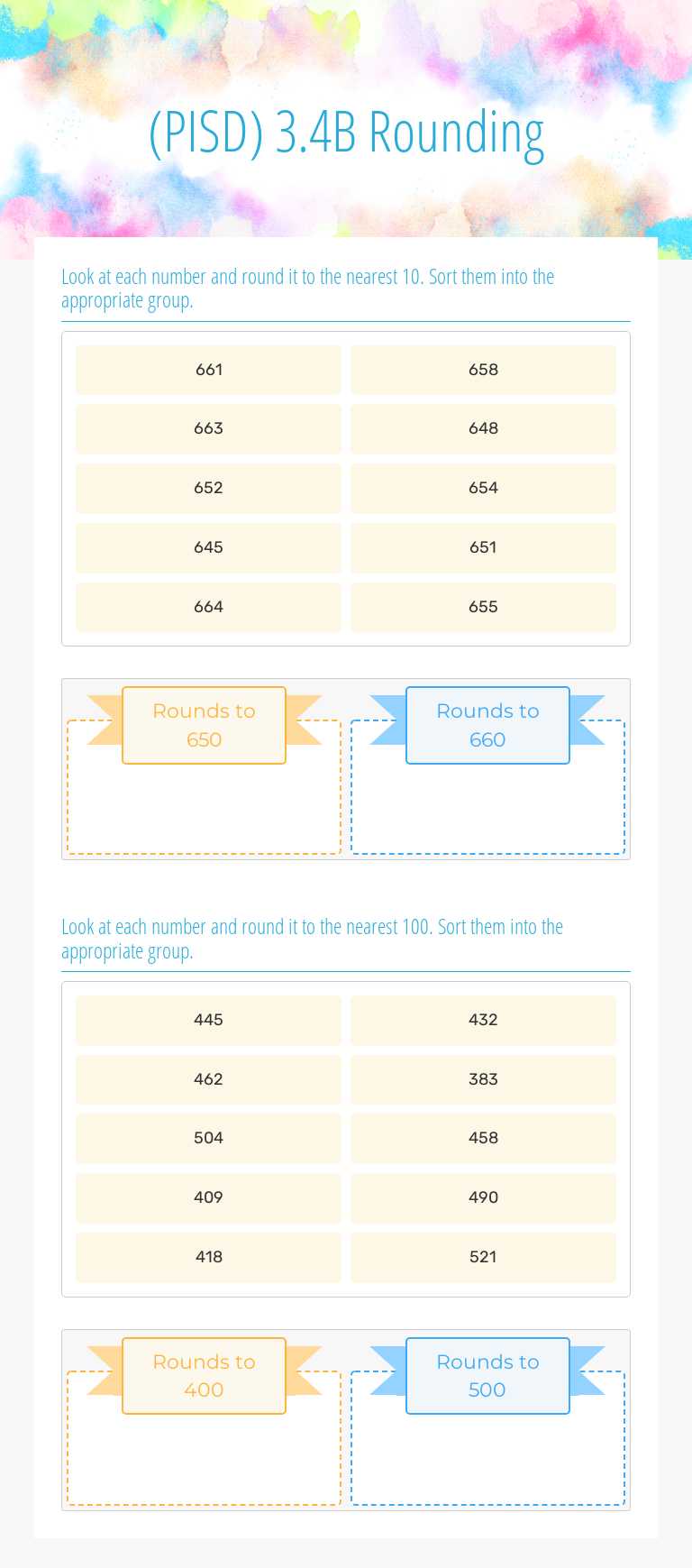 (PISD) 3.4B Rounding Grade 3 worksheet preview