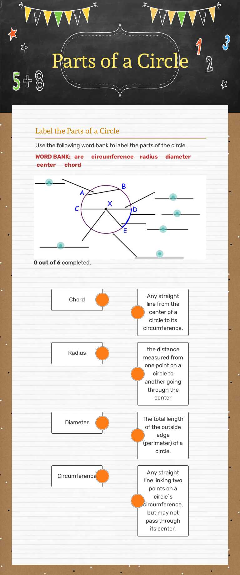 Parts of a Circle worksheet preview image