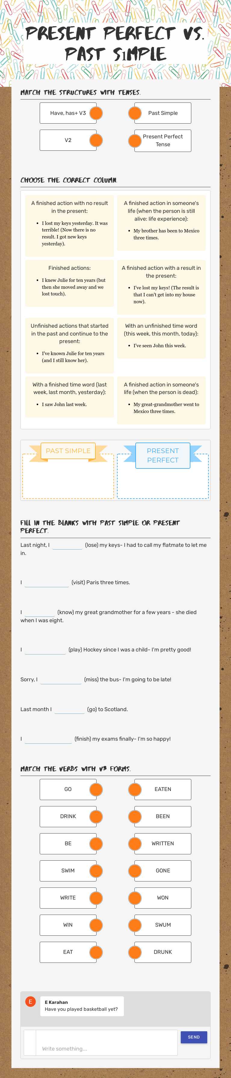 present perfect vs. past sımple worksheet preview image