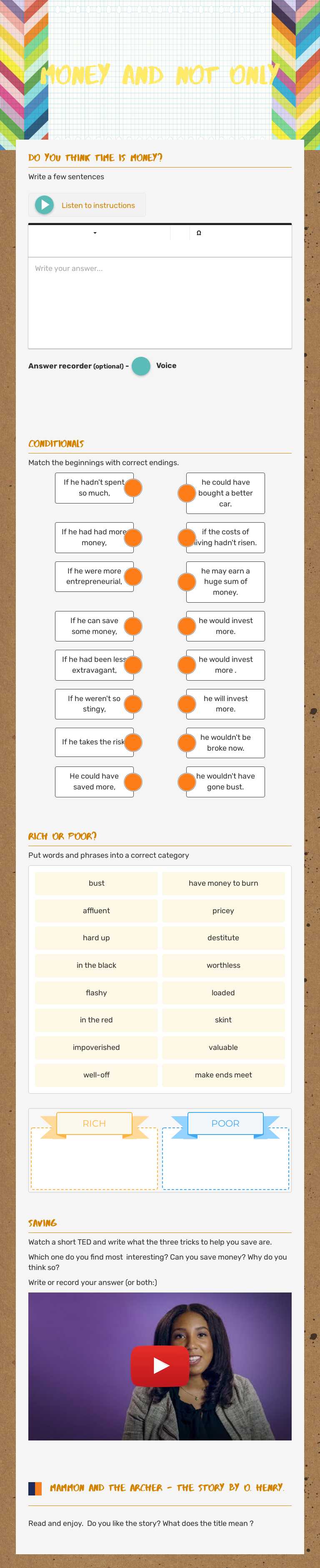 MONEY and Not only worksheet preview image
