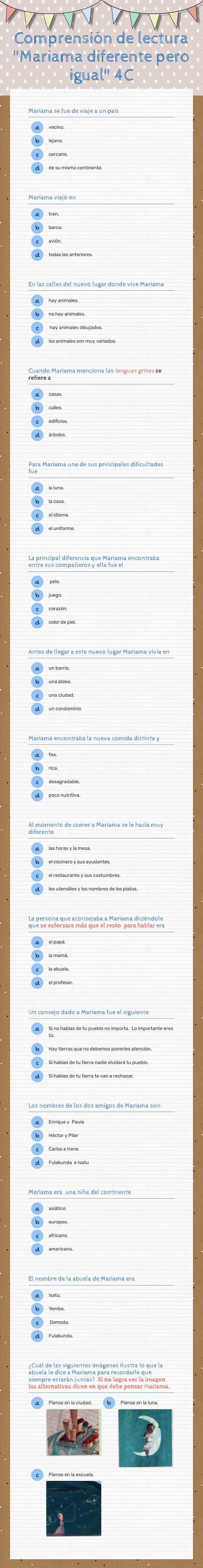 Comprensión de lectura 
"Mariama diferente pero igual"
4C Grade 4 worksheet preview