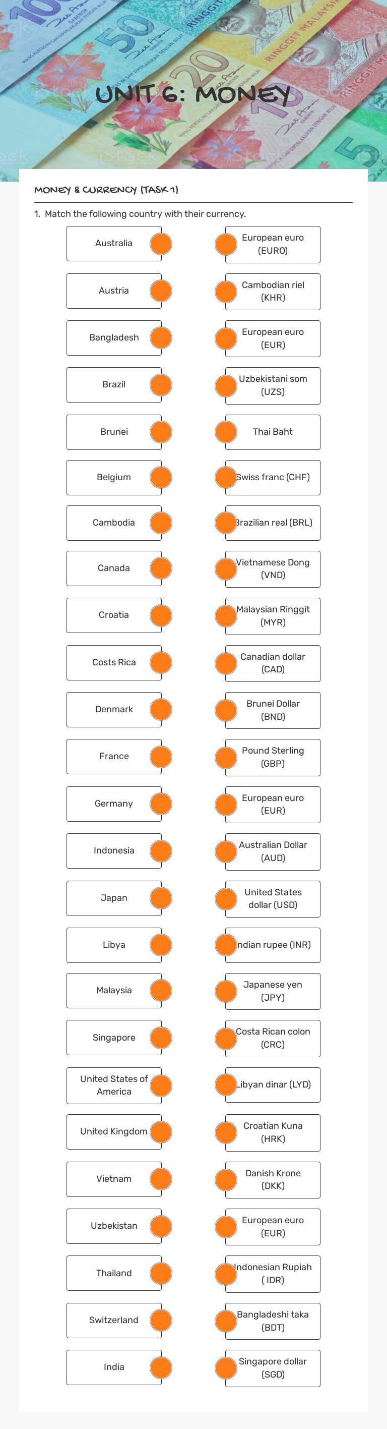 UNIT 6: MONEY worksheet preview image