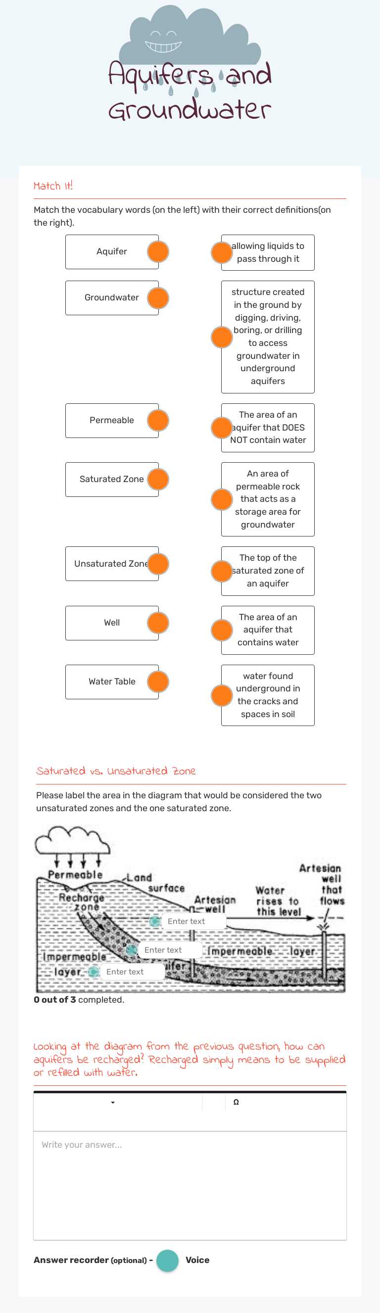 Aquifers and Groundwater worksheet preview image