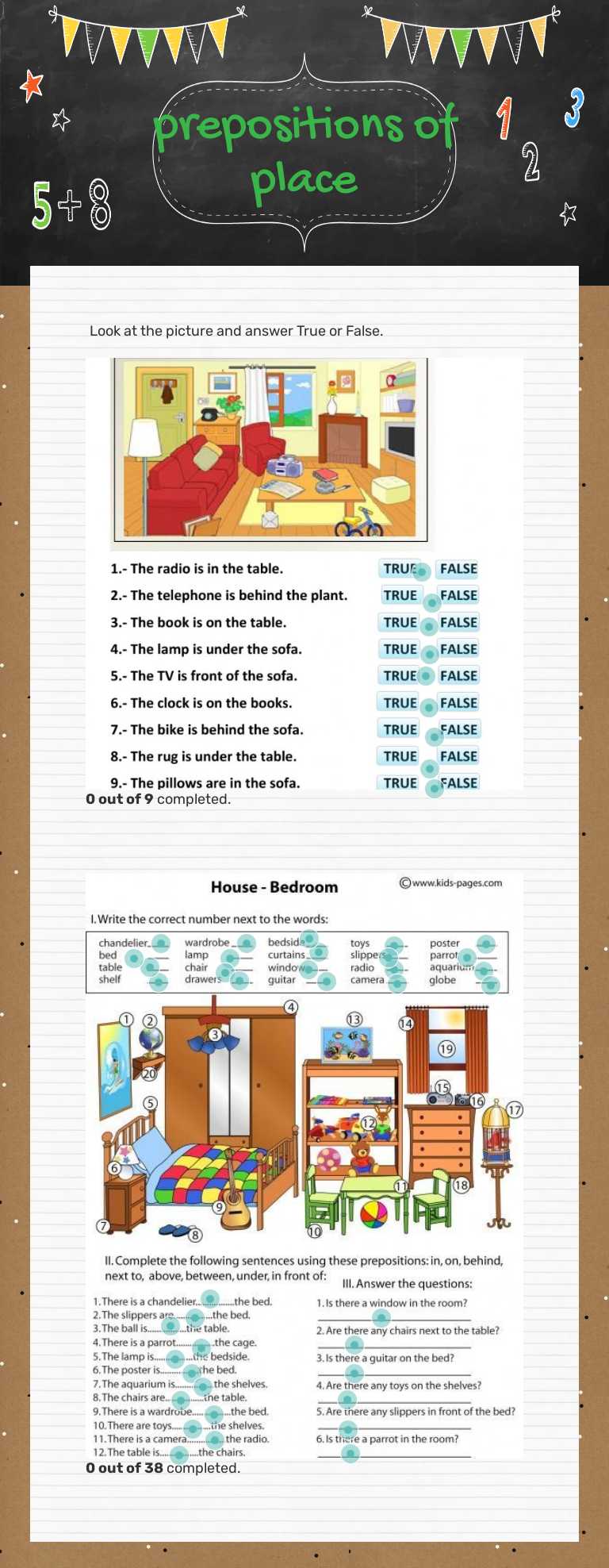 prepositions of place worksheet preview image