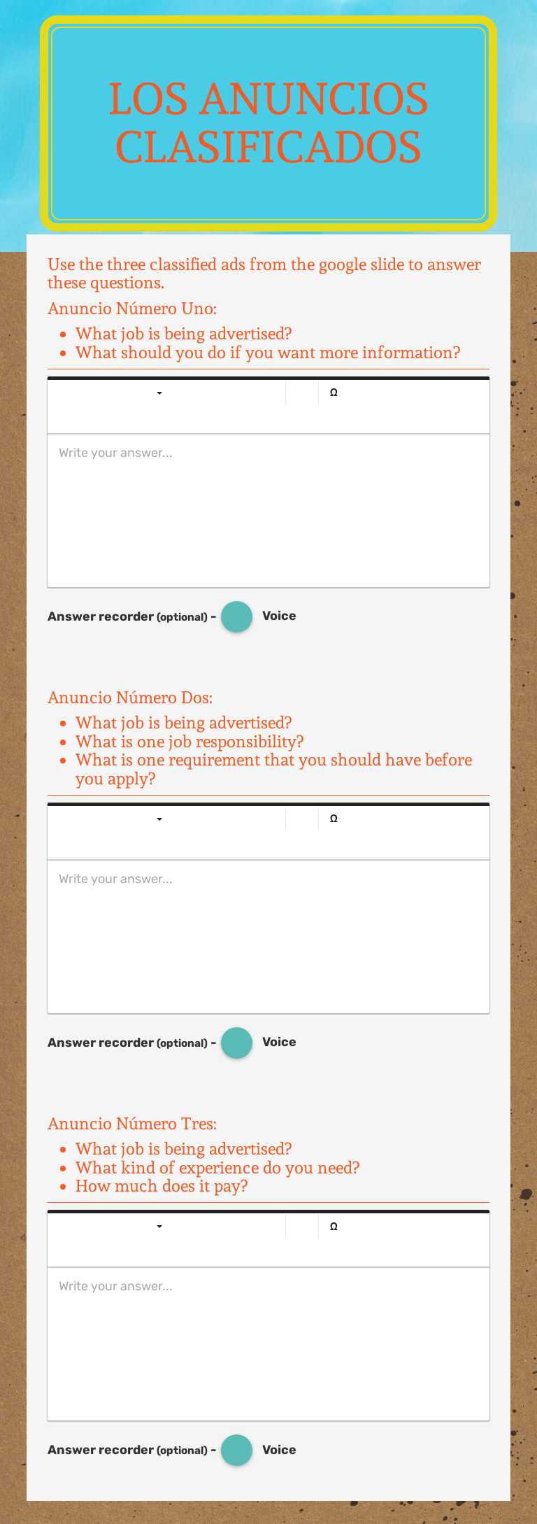 los anuncios clasificados worksheet preview image