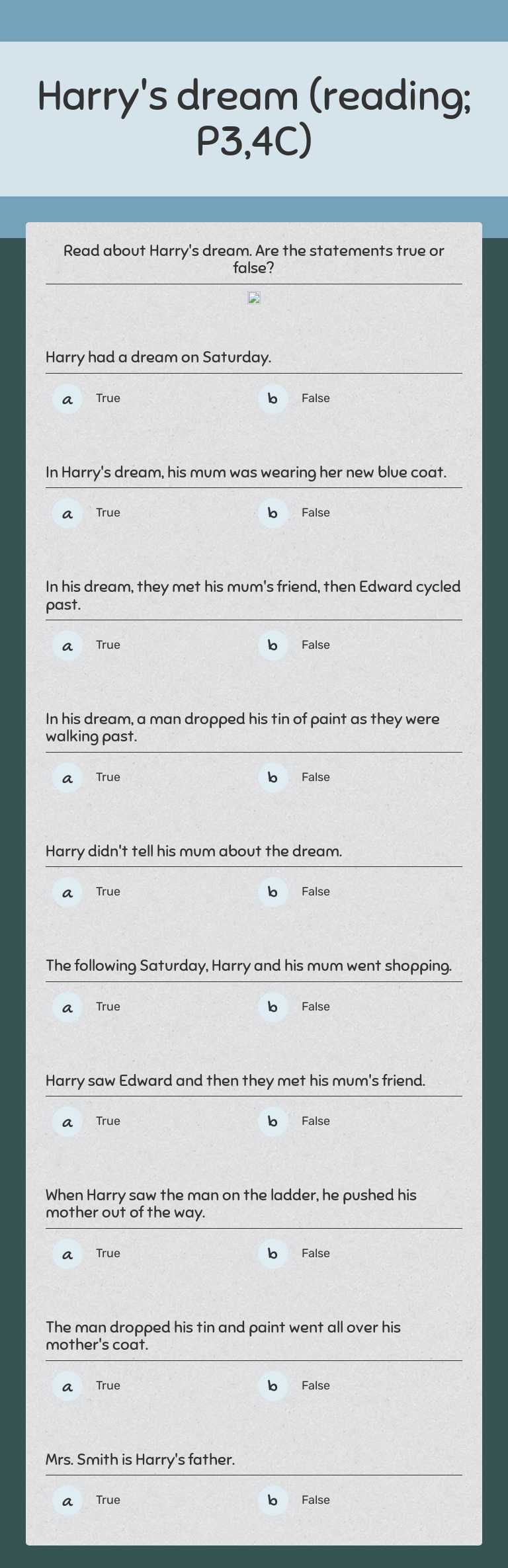 Harry's dream (reading; P3,4C) worksheet preview image