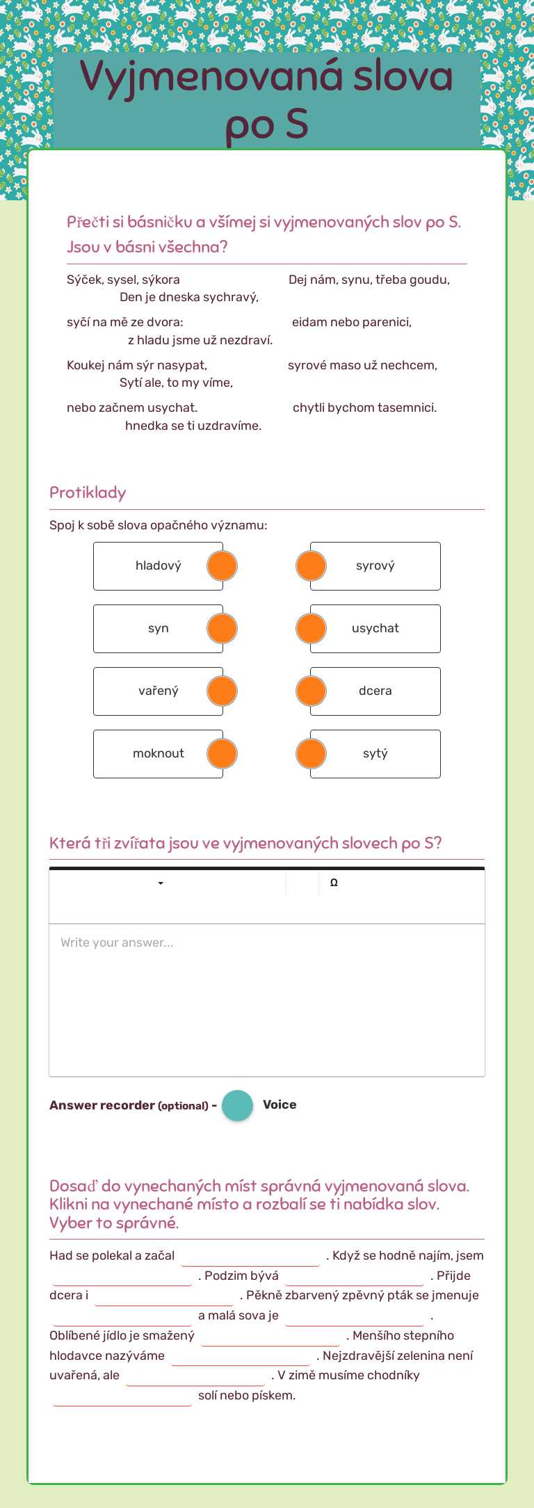 Vyjmenovaná slova po S worksheet preview image