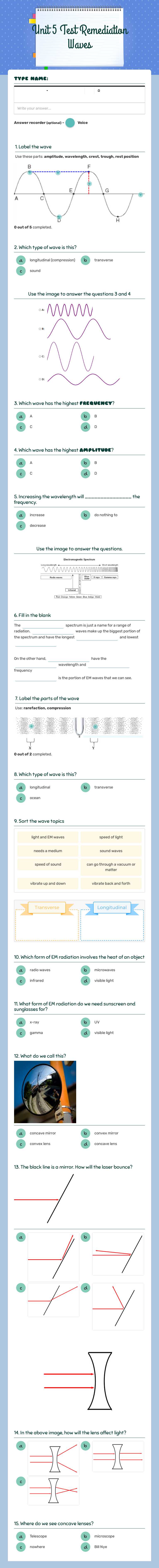 Unit 5 Test Remediation     Waves worksheet preview image