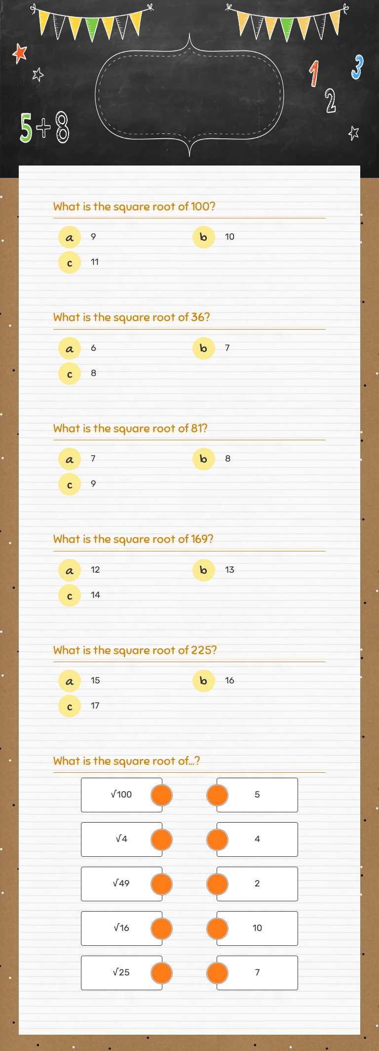 Square Roots worksheet preview image