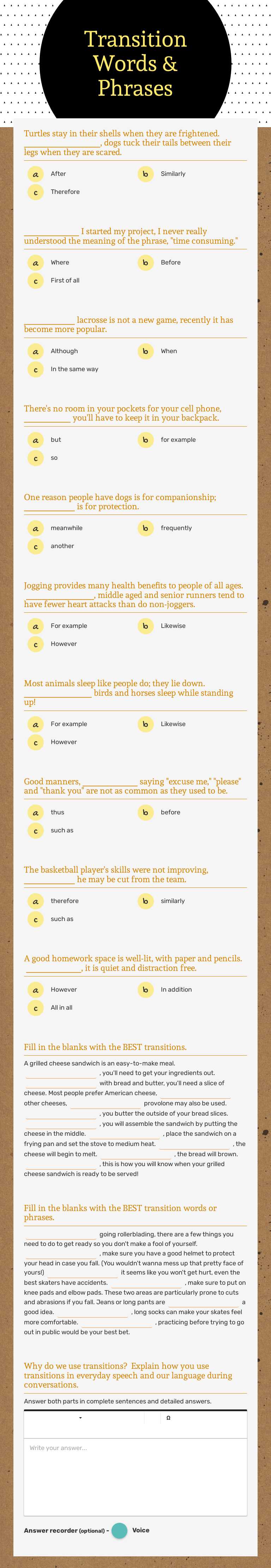 Transition Words & Phrases worksheet preview