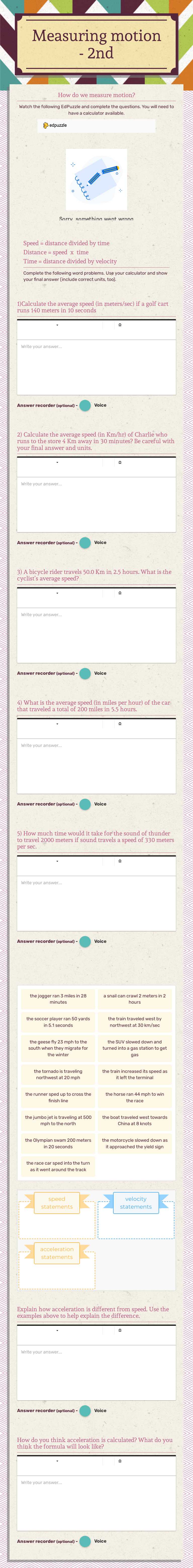 Measuring motion - 2nd worksheet preview image