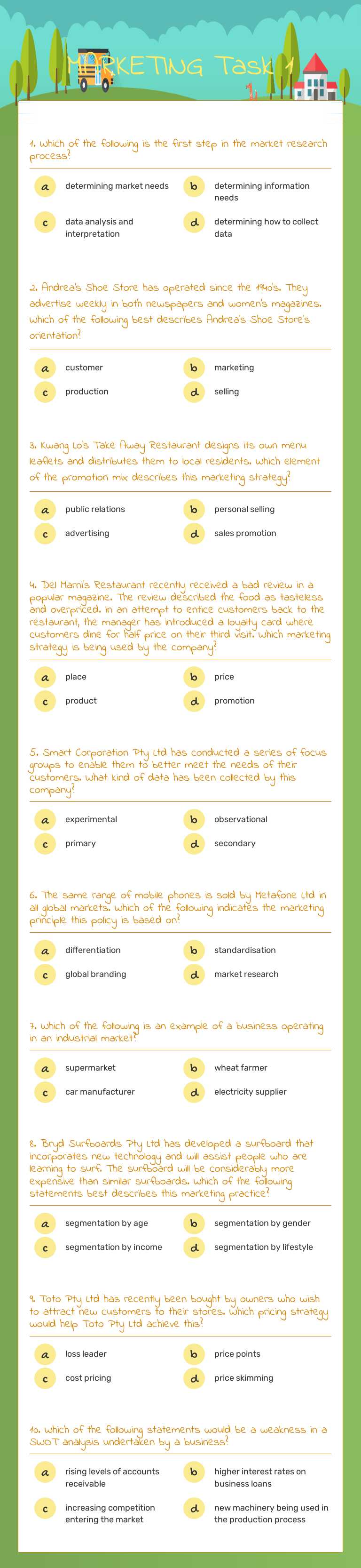 MARKETING Task 1 worksheet preview image