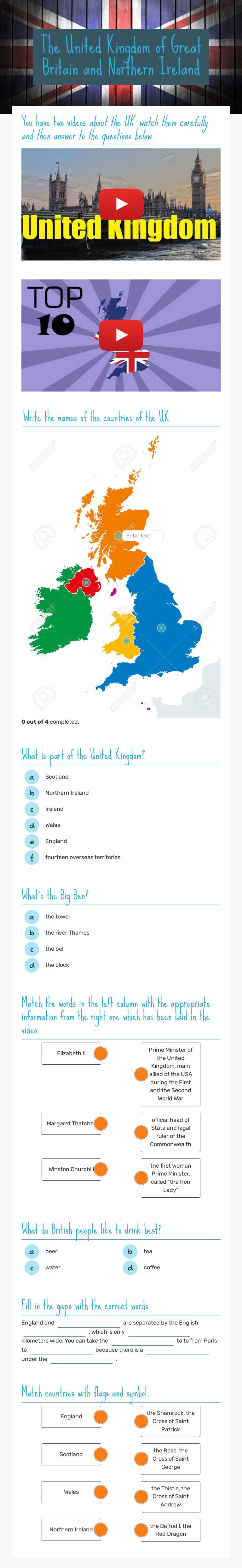 The United Kingdom of Great Britain and Northern Ireland worksheet preview image
