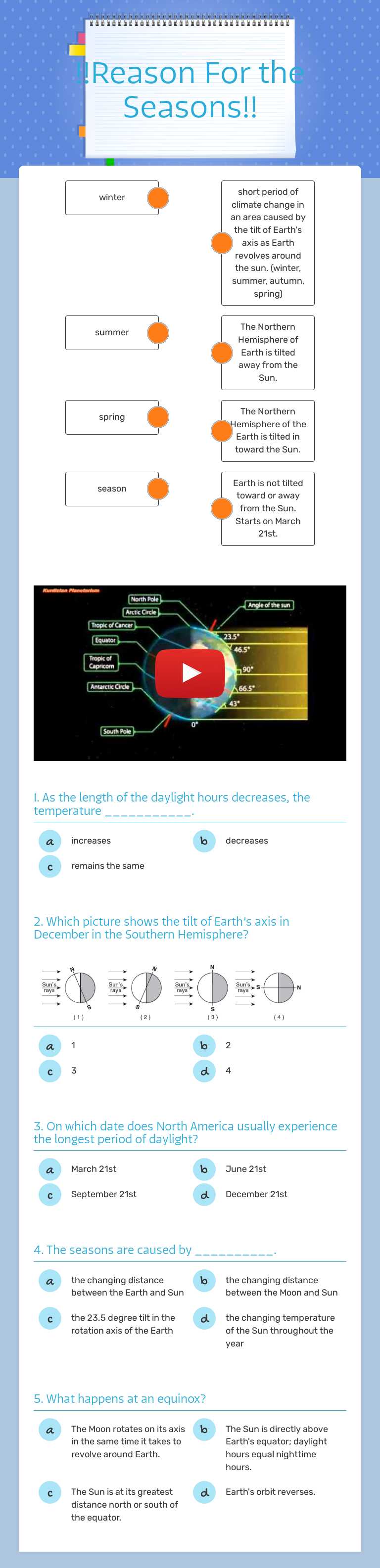 !!Reason For the Seasons!! worksheet preview image