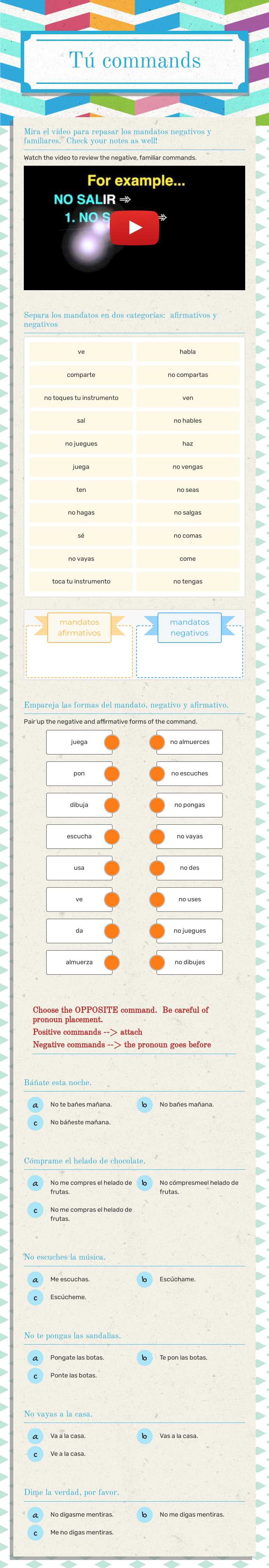 Tú commands worksheet preview image