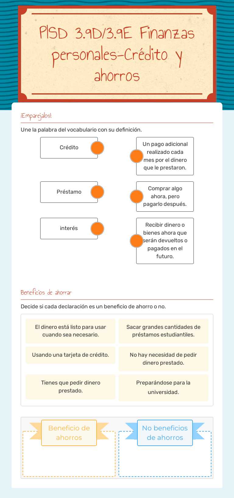 PISD 3.9D/3.9E Finanzas personales-Crédito y ahorros worksheet preview image