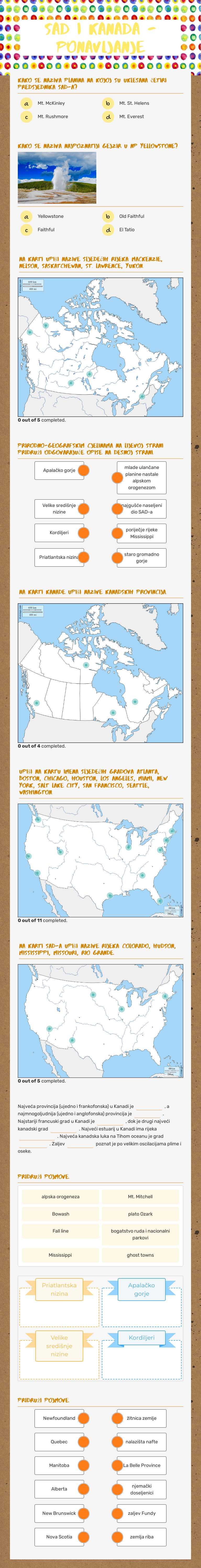 SAD i Kanada - ponavljanje worksheet preview image