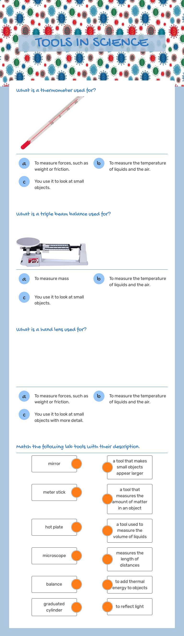 TOOLS IN SCIENCE Grade 3 worksheet preview