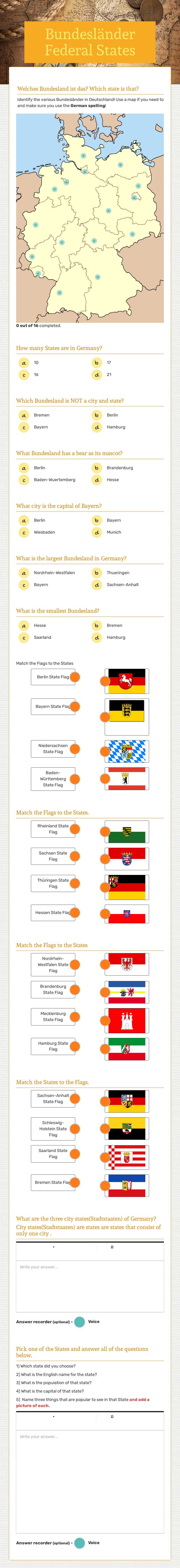 Bundesländer Federal States worksheet preview image