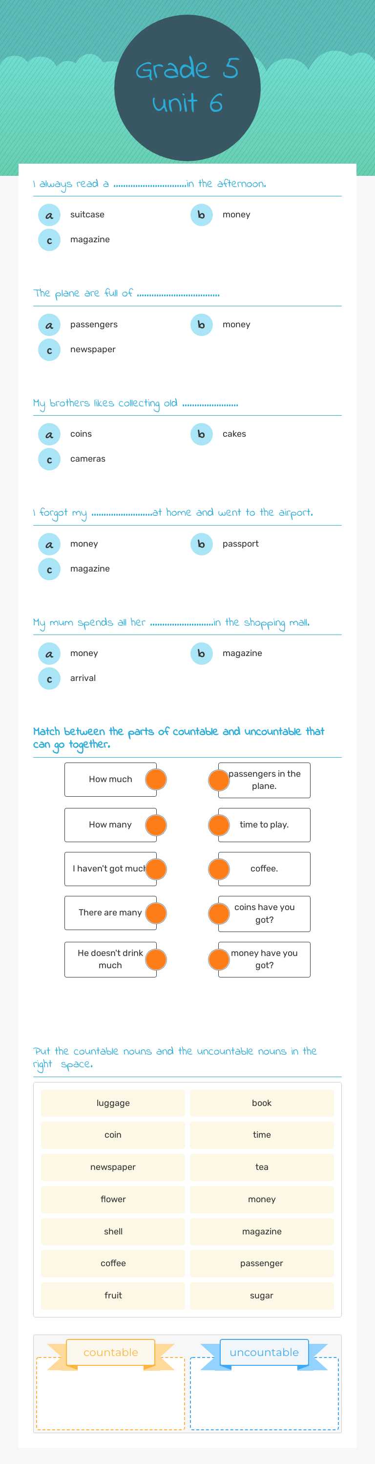 Grade 5 
unit 6 worksheet preview image