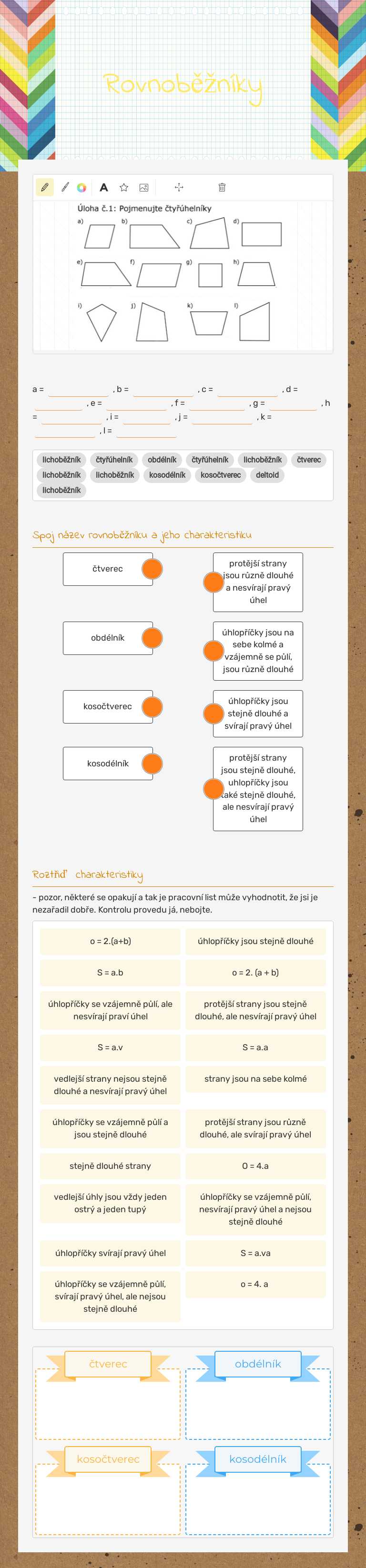 Rovnoběžníky worksheet preview image