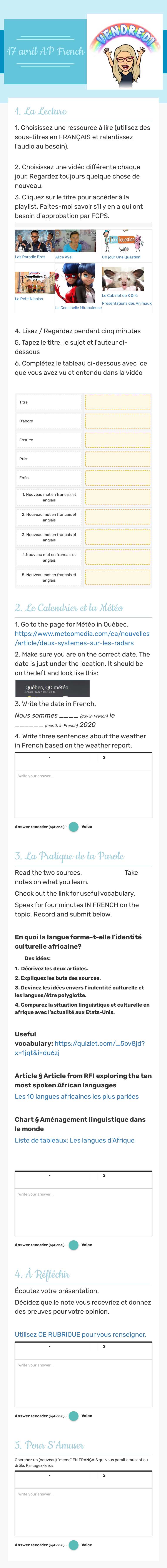 17 avril 
AP French worksheet preview image