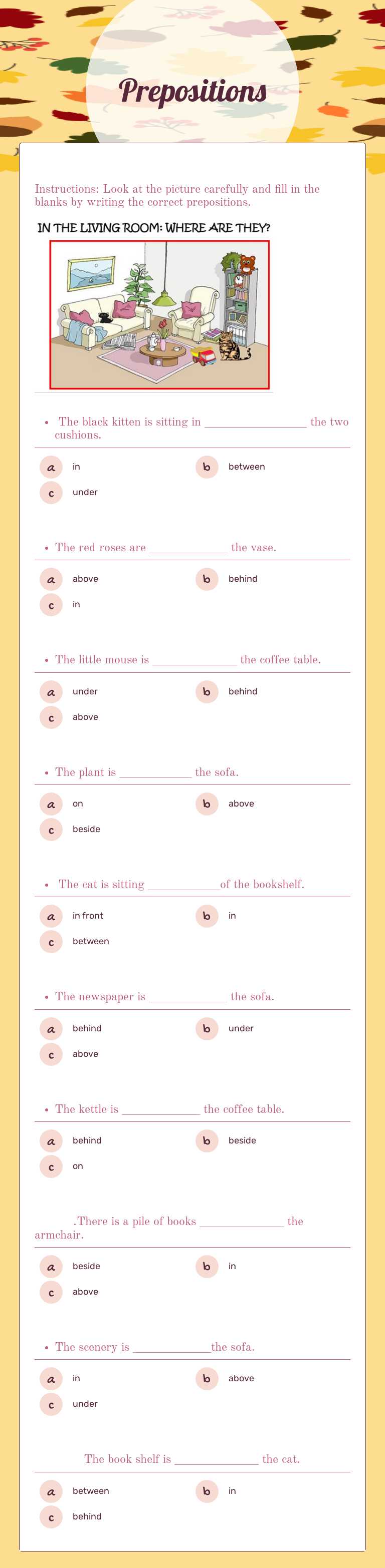 Prepositions worksheet preview image